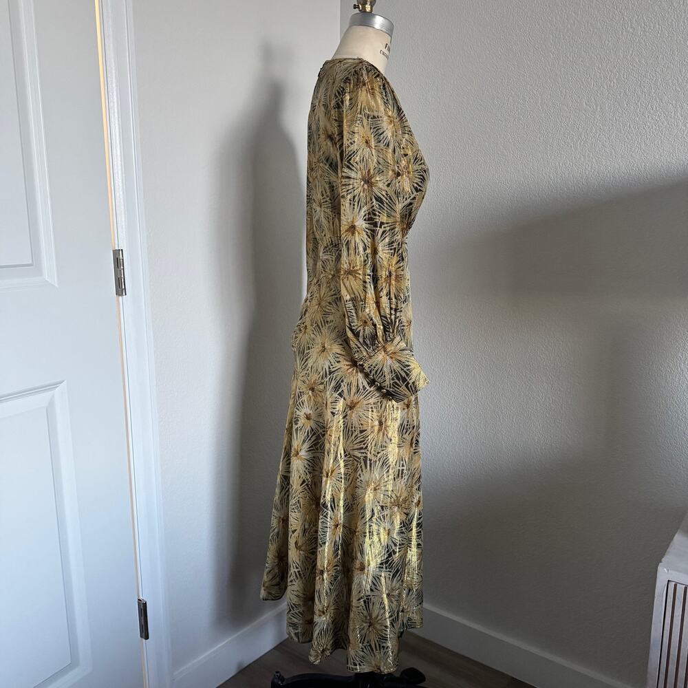 The Kooples | NWT Metallic Gold Botanical Midi Dress French Size 0 (US XS) - Picture 2 of 11